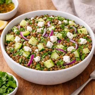 Salade lentilles feta concombre