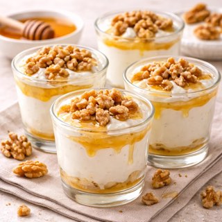 Verrines fromage blanc miel noix